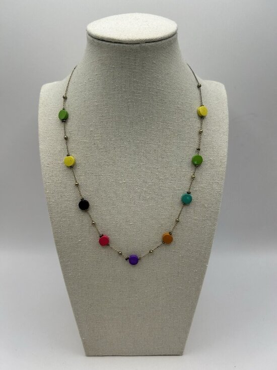 Unbranded Jewelry - Vintage Colorful Painted Metal Bead Necklace Gold Tone Chain Boho Mod Retro Fun